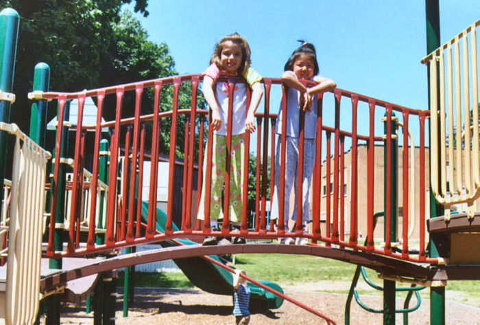 children playing at school playground